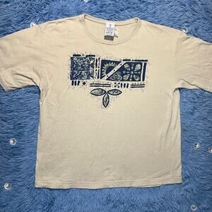 VINTAGE KWBL Station Art Brown Blue T Shirt Size Large Casual Retro 90s